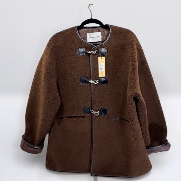 Rebecca Minkoff Coat Shearling Toggle Jacket Chocolate Brown Size Large Nwt